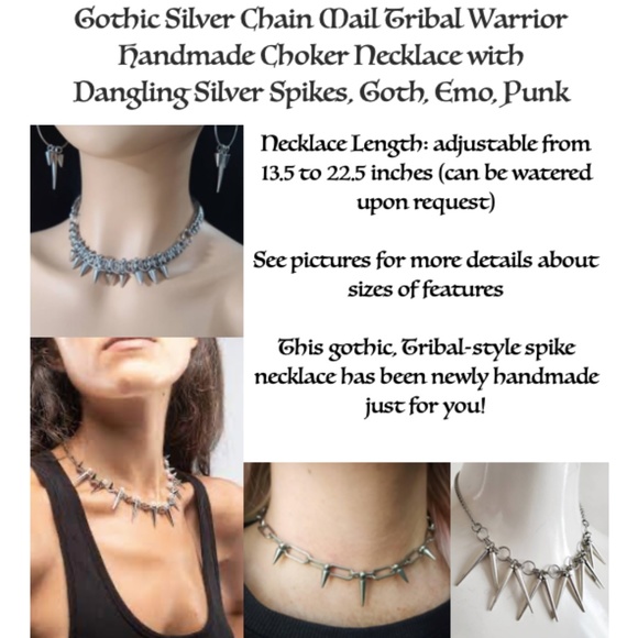 Gothic Tribal Silver Warrior Chainmail Spike Handmade Adjustable Choker Necklace - Picture 14 of 15